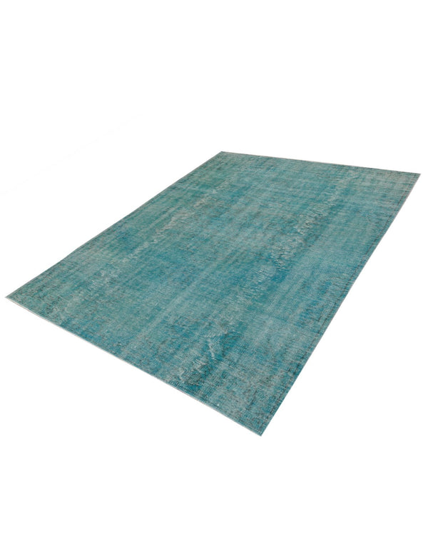 Alfombra vintage persa rectangular turquesa con textura desgastada