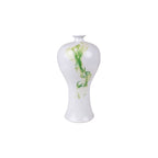 Jarrón de porcelana blanco con acuarela verde y forma de reloj de arena