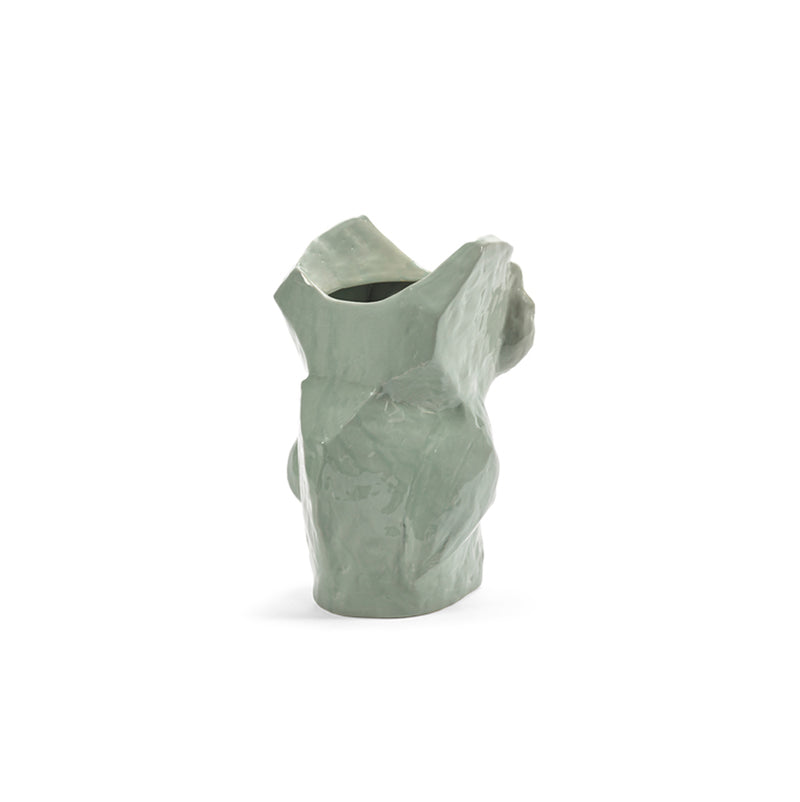 Jarrón de cerámica con forma de búho, gris claro, vista lateral