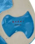 Jarrón de cerámica azul con marca MARNI SERAX en la base