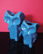 Par de jarrones de cerámica con forma de búho azul