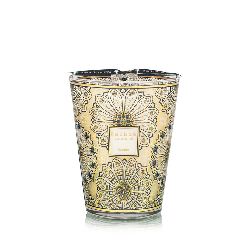 Vela en vaso de vidrio con estampado mandala y etiqueta Baobab, sin llama