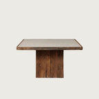 Mesa de comedor cuadrada de madera y mármol: tapa clara y base de madera