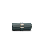 Estuche triple para relojes verde con tapa y hebilla metálica rectangular