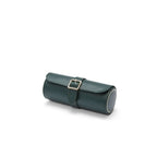 Estuche triple para relojes verde, vista lateral con hebilla en la solapa