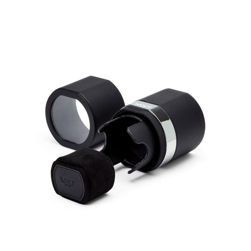 Enrollador de relojes automático WOLF negro, soporte con almohadilla de terciopelo