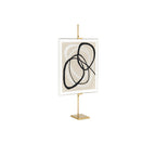 Caballete de metal dorado con panel de arte blanco sujeto al soporte vertical