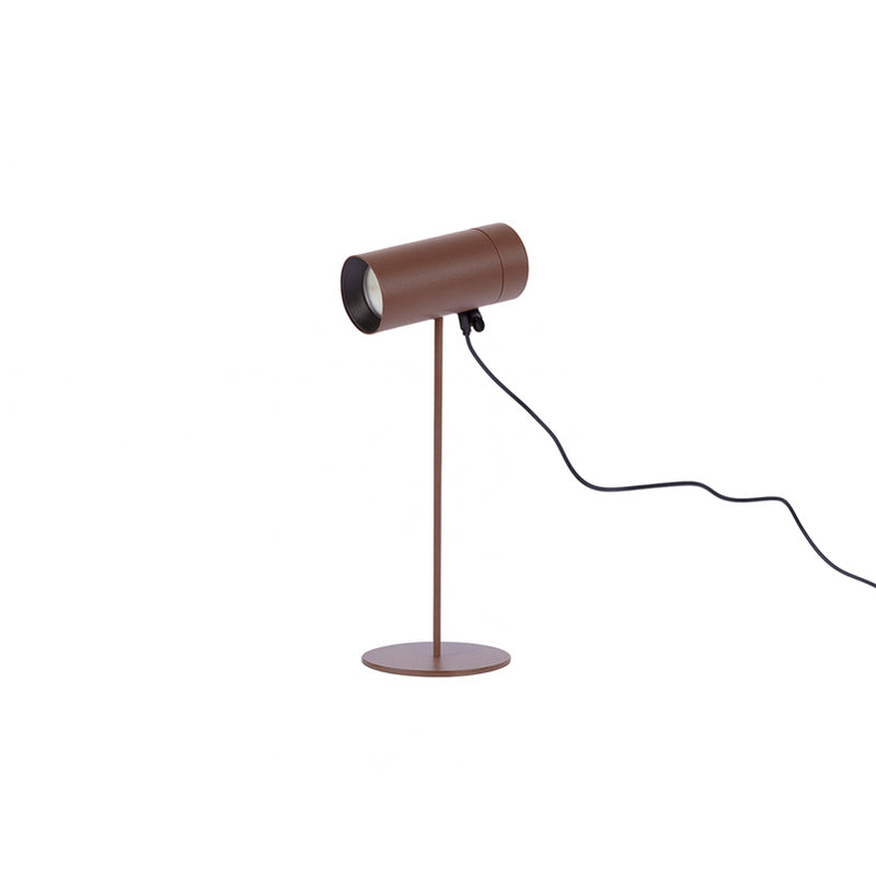 Lámpara de sobremesa metálica flexible marrón con cable y cabezal cilíndrico
