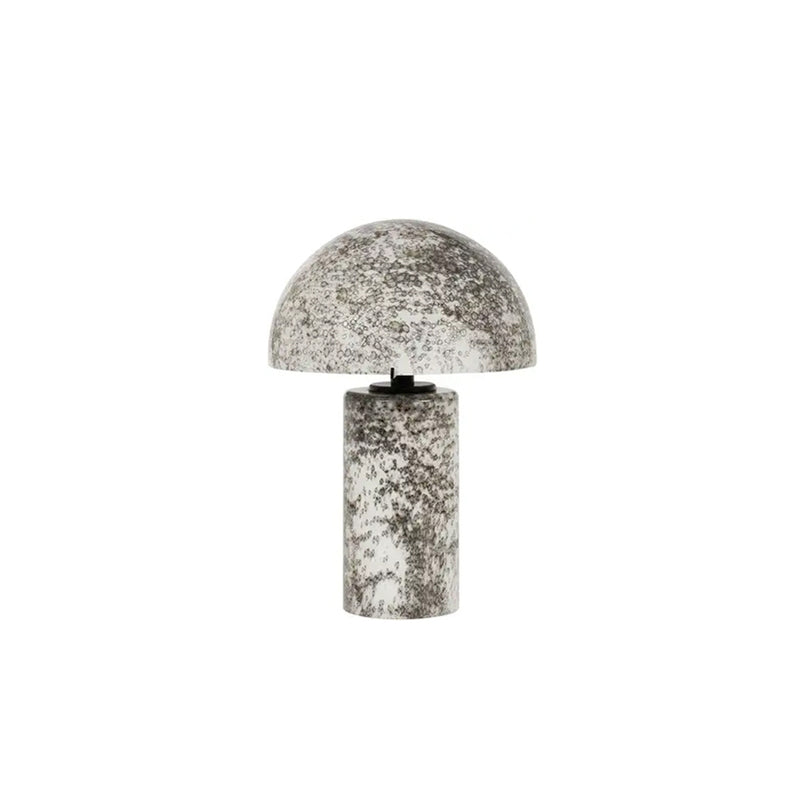 Lámpara de sobremesa de piedra volcánica gris, tulipa redonda y base cilíndrica