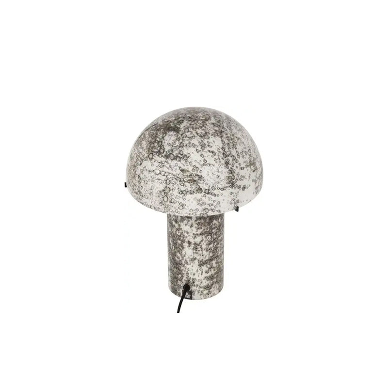 Lámpara de sobremesa de piedra volcánica gris, tulipa redonda y cable con enchufe