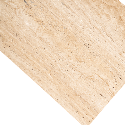 Placa de travertino beige con vetas y textura salpicada para la encimera.