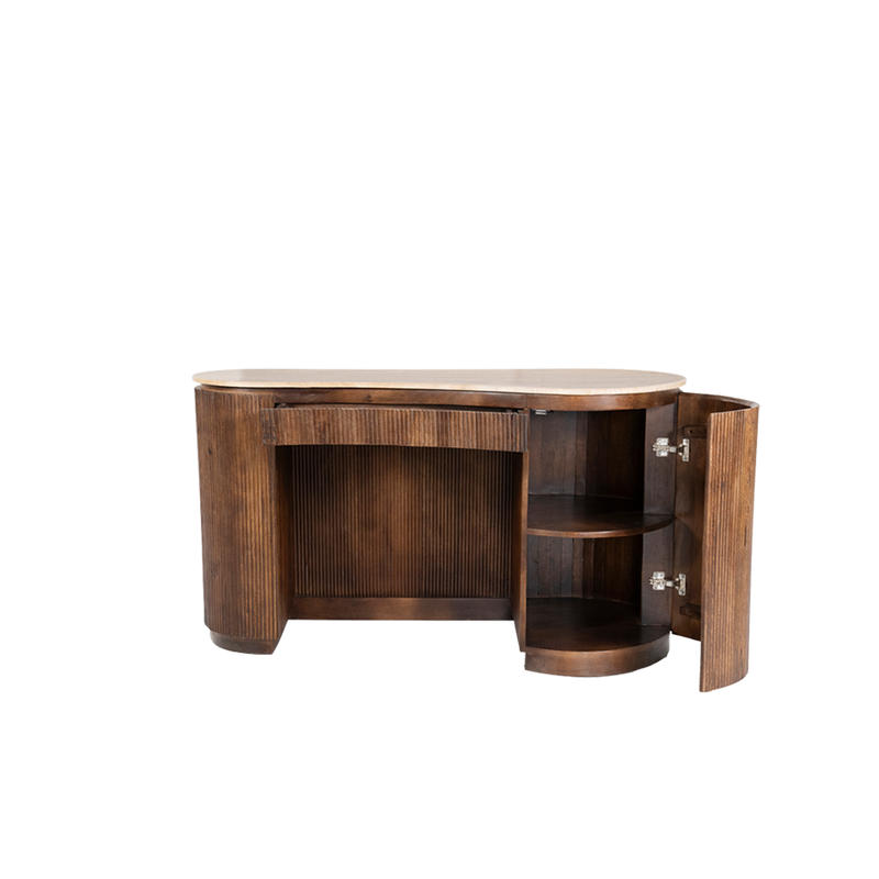 Escritorio de madera de mango con mueble lateral y compartimento interior