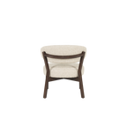 Butaca Mikky tapizada beige con respaldo semicircular y marco de madera oscura