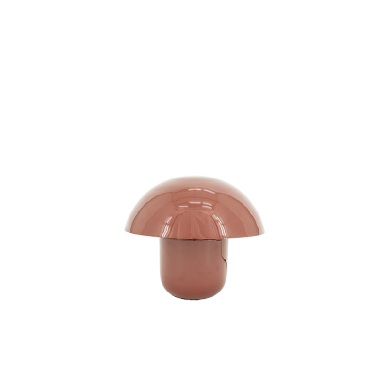 Lámpara con pantalla tipo hongo y base cilíndrica, color coral brillante