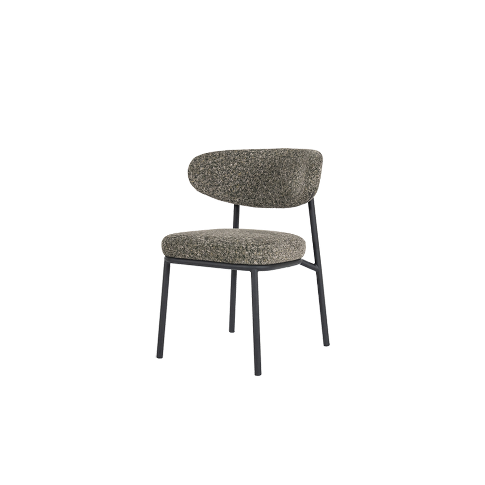Silla Jari con respaldo ovalado tapizado gris jaspeado y patas metálicas negras