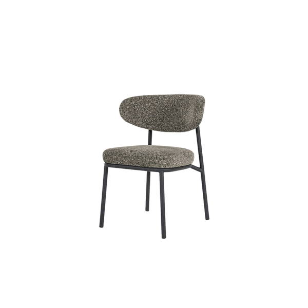 Silla Jari con respaldo ovalado tapizado gris jaspeado y patas metálicas negras