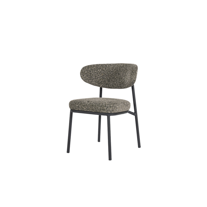 Silla Jari con respaldo ovalado tapizado gris jaspeado y patas metálicas negras