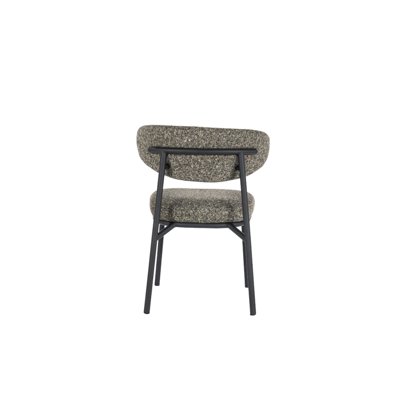Silla Jari con asiento y respaldo redondeados en tela gris jaspeado y patas negras