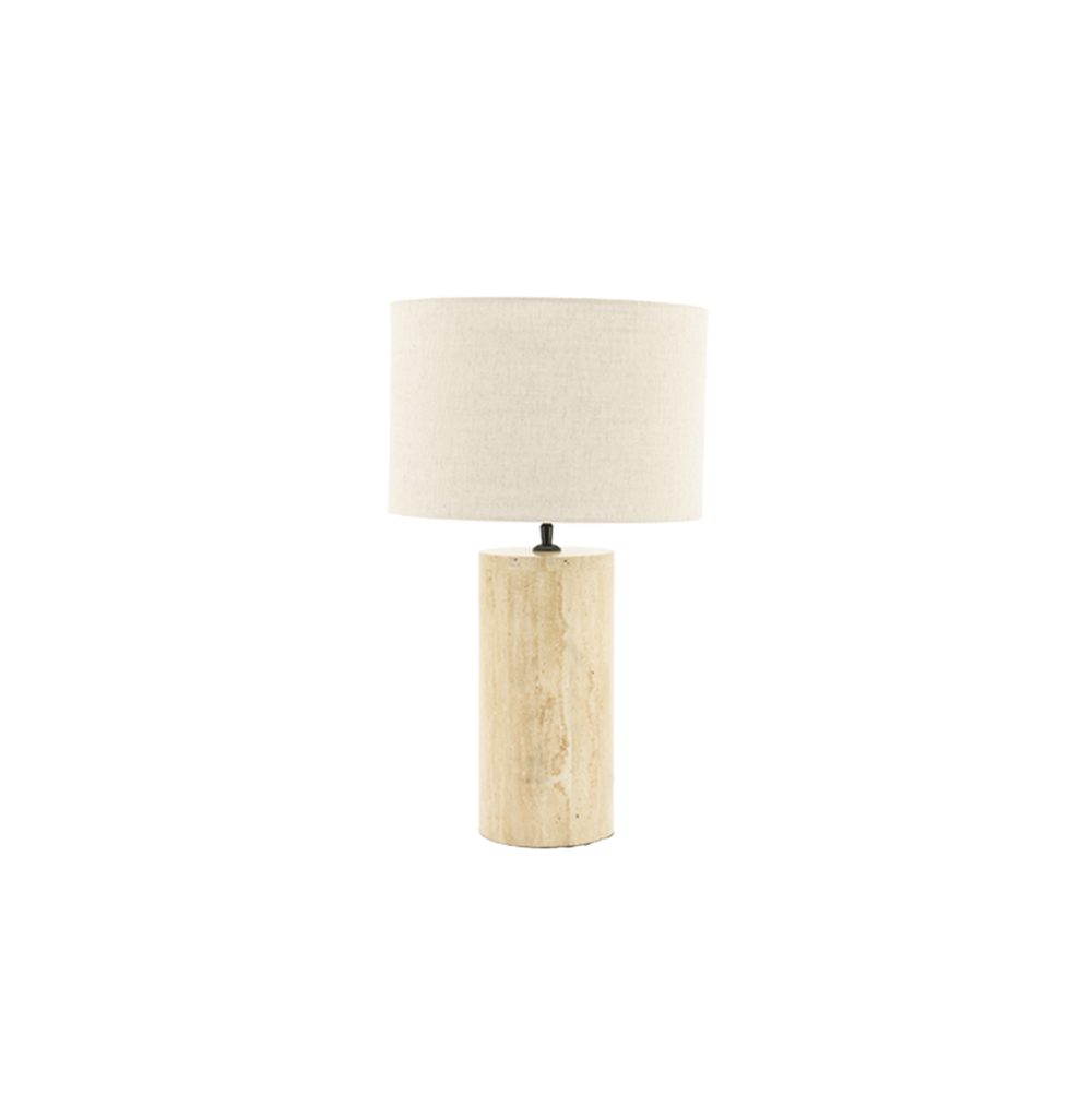 Lámpara de travertino con pantalla de lino color crema