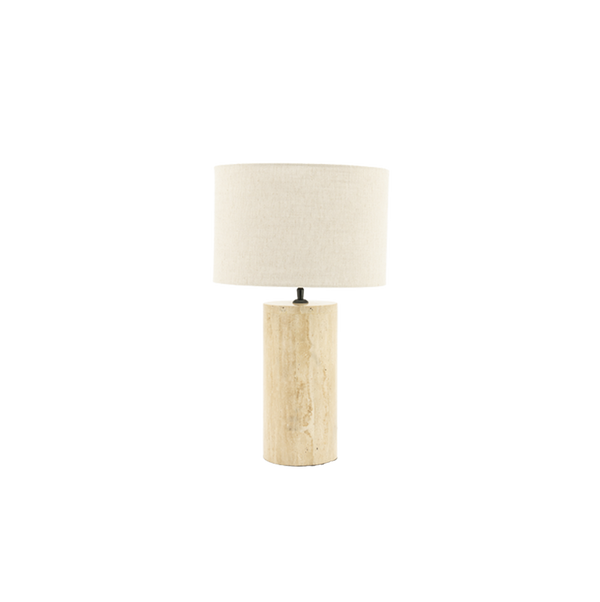 Lámpara de travertino con pantalla de lino color crema