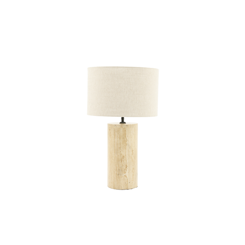 Lámpara de travertino con pantalla de lino color crema