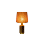 Lámpara de sobremesa Brik ocre con pantalla de tela, vista lateral