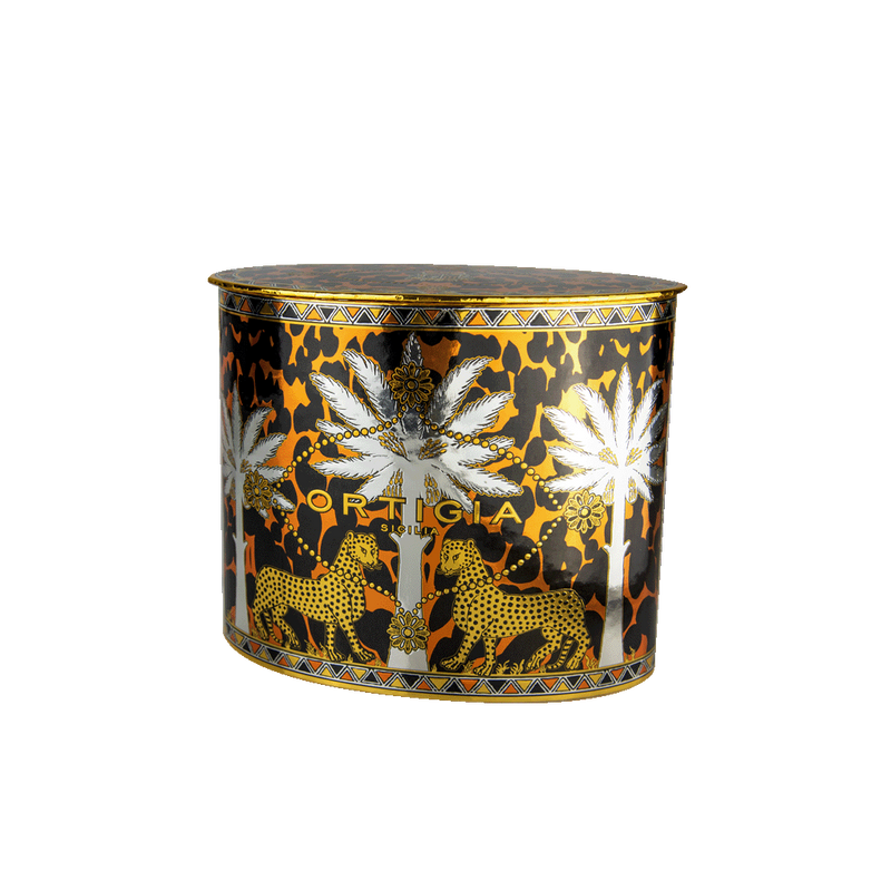 Lata decorativa Ortigia Ambra negra con estampado de animales y flores