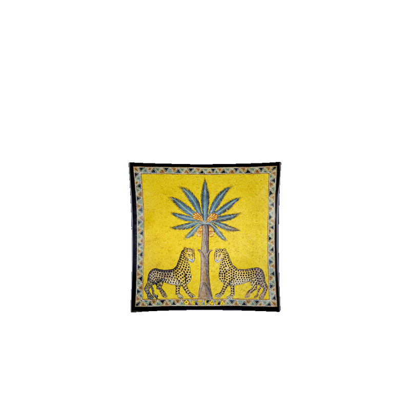Tapa decorativa de caja con motivo de leones y flor, Ortigia Zagara