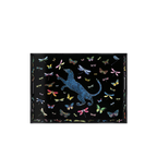 Bandeja lacada rectangular con pantera azul y libélulas multicolor