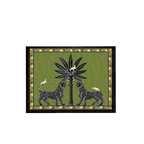 Bandeja lacada rectangular verde con mosaico y borde geométrico multicolor