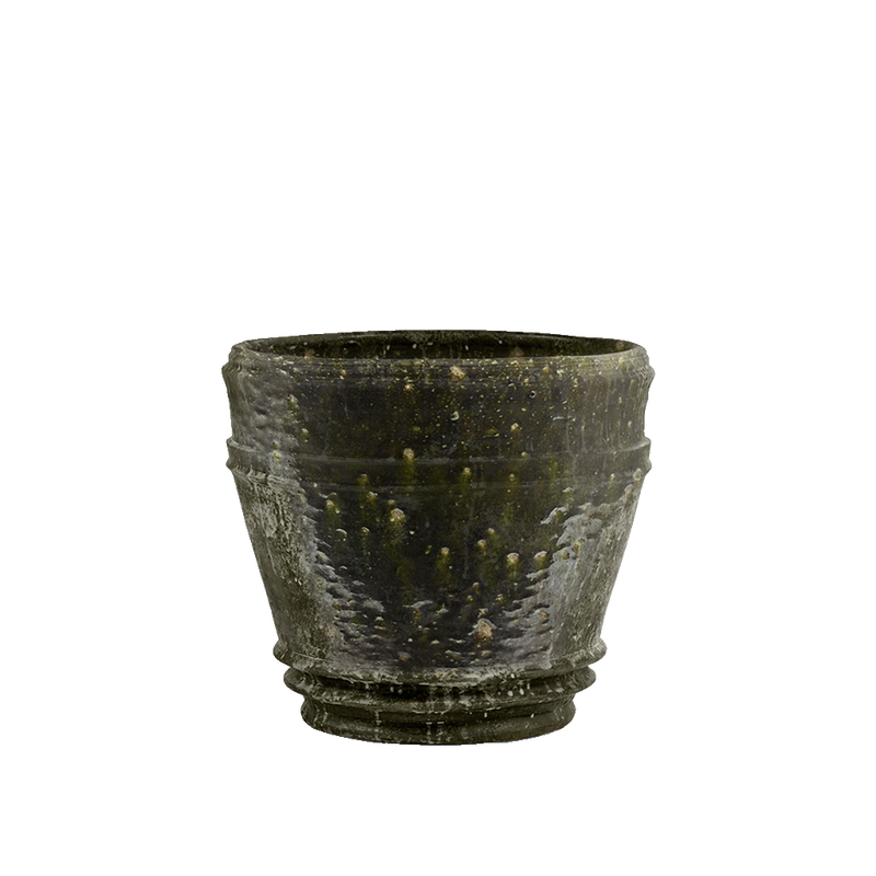 Macetero verde oscuro L, cuenco con acabado desgastado y salpicaduras