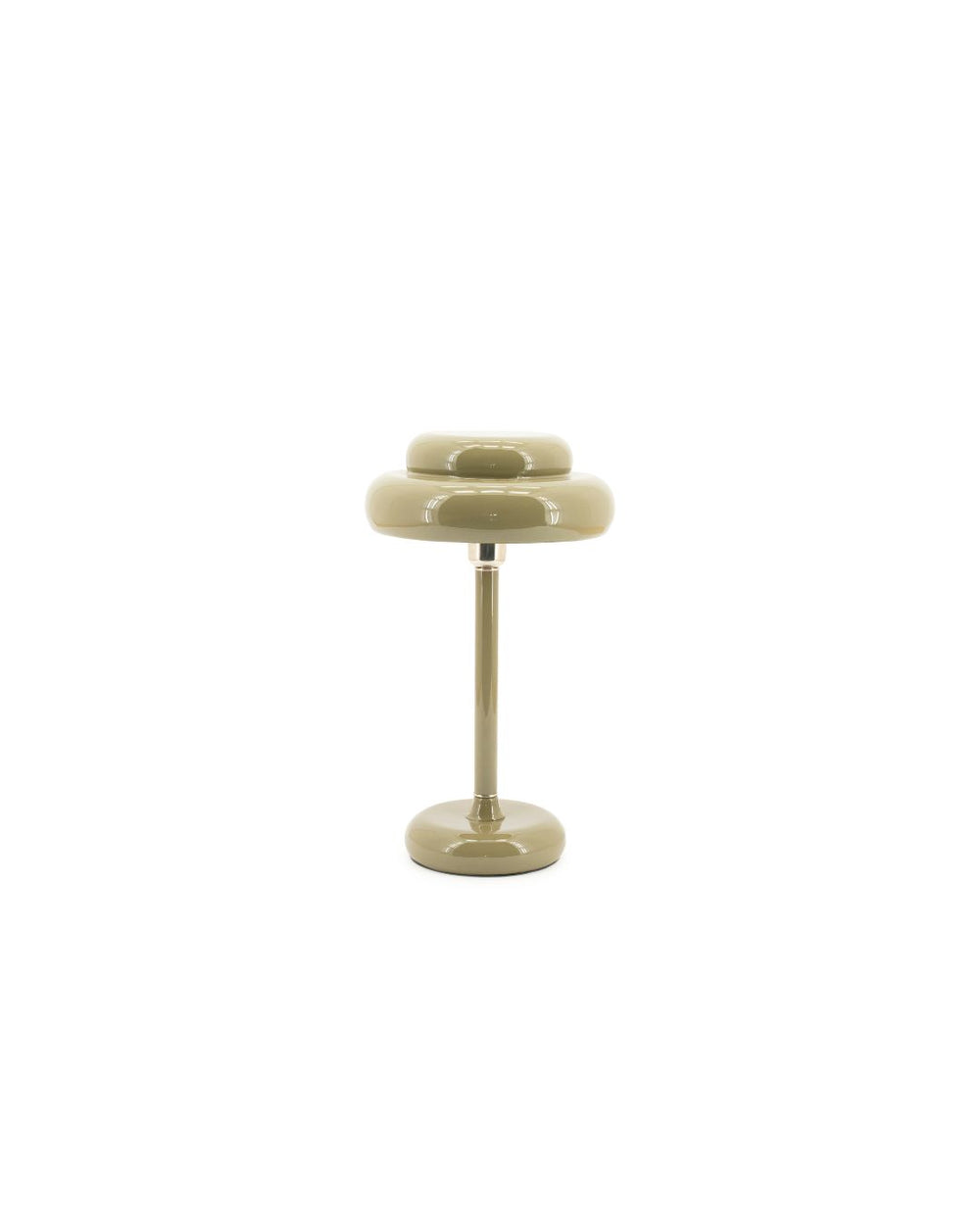 Lámpara de sobremesa Pomm green con pantalla y base de vidrio verde brillante.