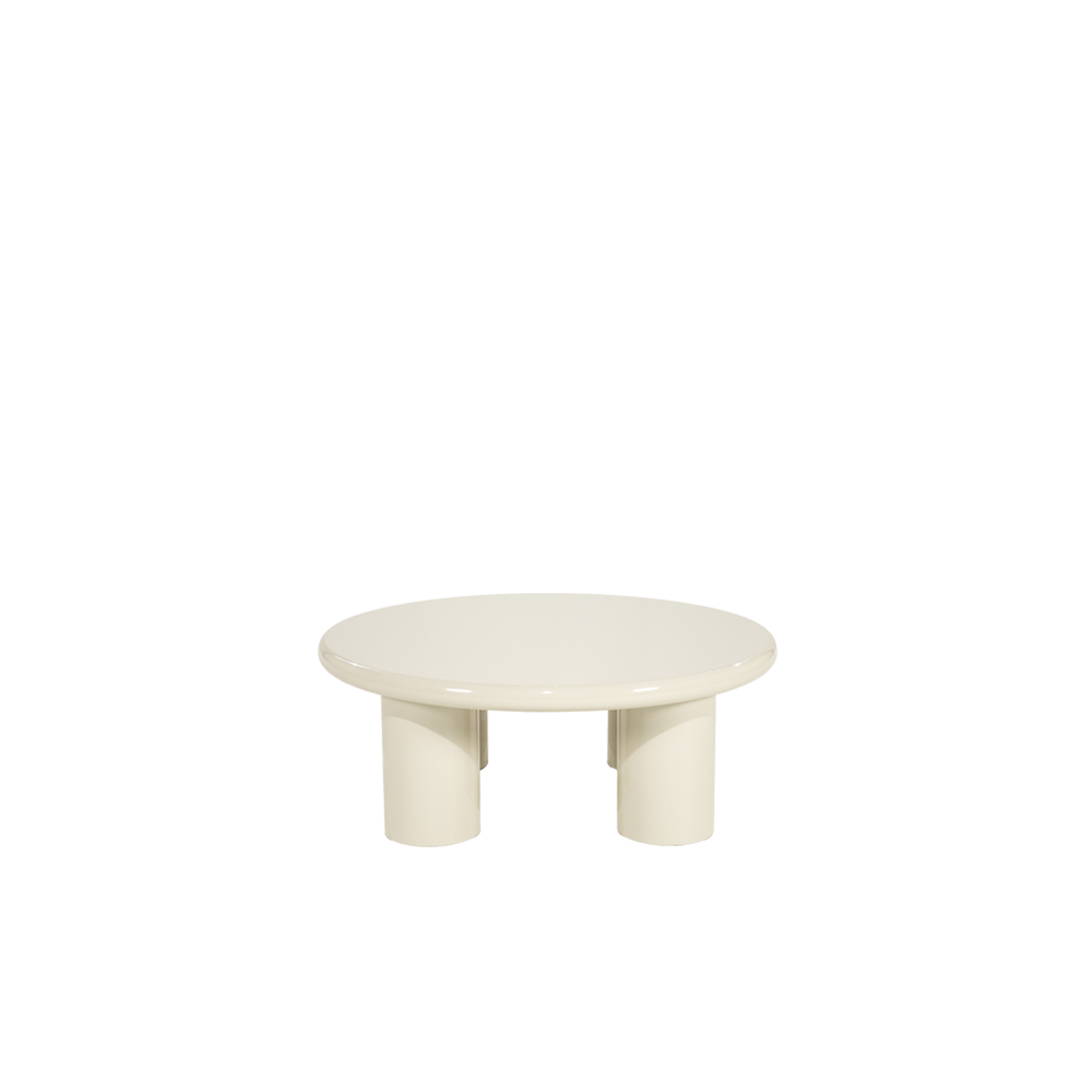 Mesa de centro redonda Bloop con sobre blanco y patas cilíndricas
