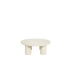Mesa de centro redonda Bloop con sobre blanco y patas cilíndricas