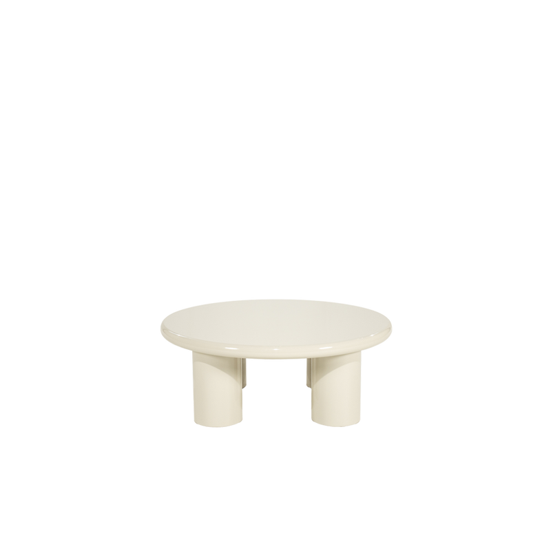 Mesa de centro redonda Bloop con sobre blanco y patas cilíndricas