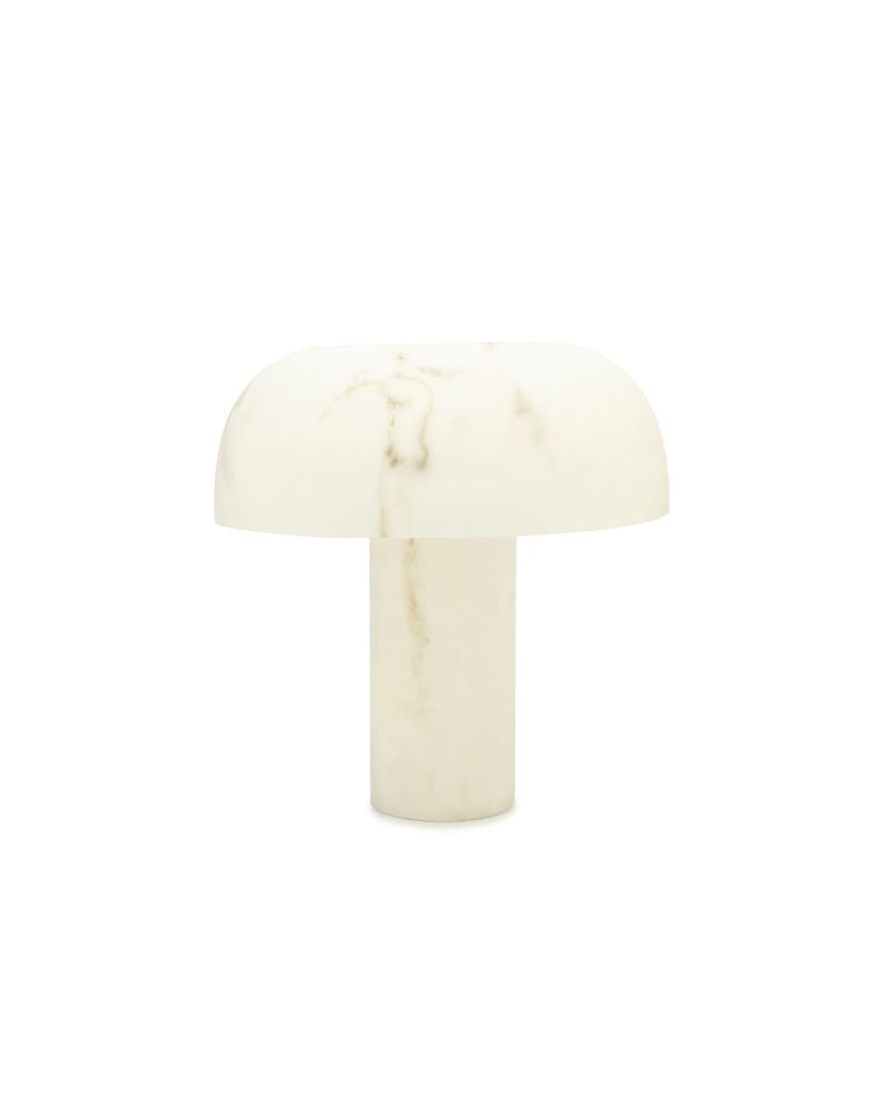 Lámpara de sobremesa Glowstone con base cilíndrica y pantalla blanca marmoleada