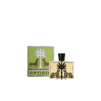 Eau de Parfum frasco con tapa negra y caja verde con ilustración