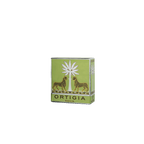 Caja de Eau de Parfum verde con ilustración y texto Ortigia