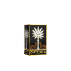 Caja de aceite corporal Ortigia Ambra Nera con diseño dorado y felinos.
