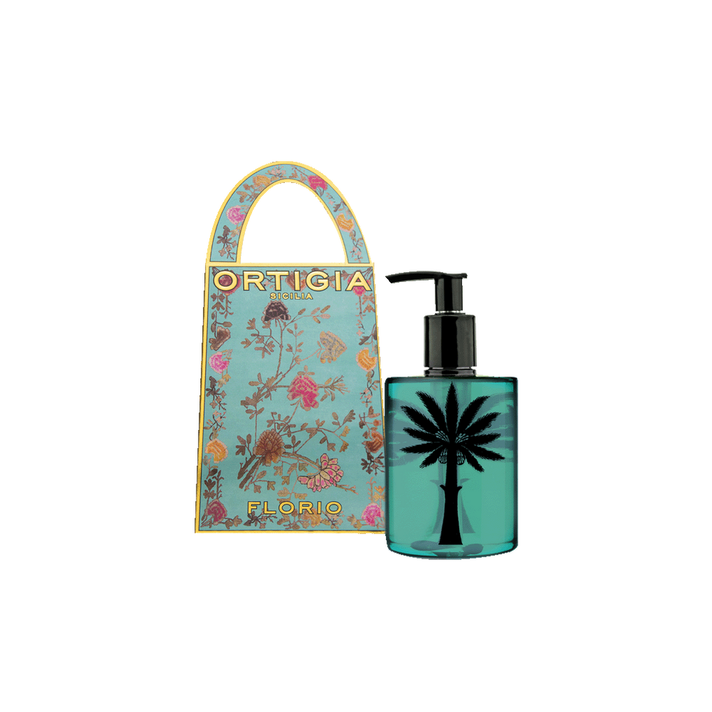 Jabón líquido Florio Ortigia con dispensador y estuche decorativo floral