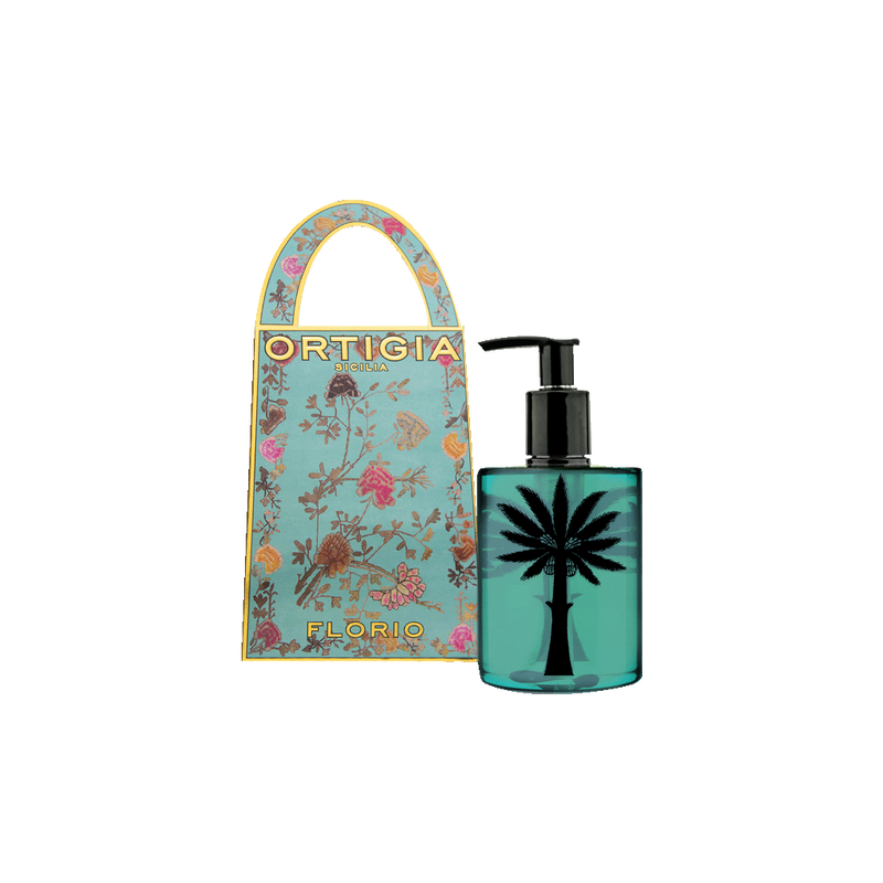 Jabón líquido Florio Ortigia con dispensador y estuche decorativo floral