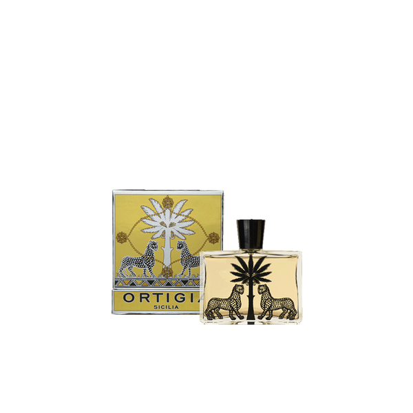 Agua de perfume Zagara Ortigia 100 ml: frasco con palmera y caja amarilla