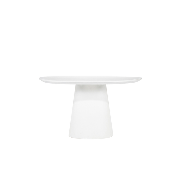 Mesa de comedor redonda blanca con base central tipo pedestal