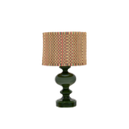 Lámpara de mesa verde con pantalla de caña trenzada a rayas multicolor