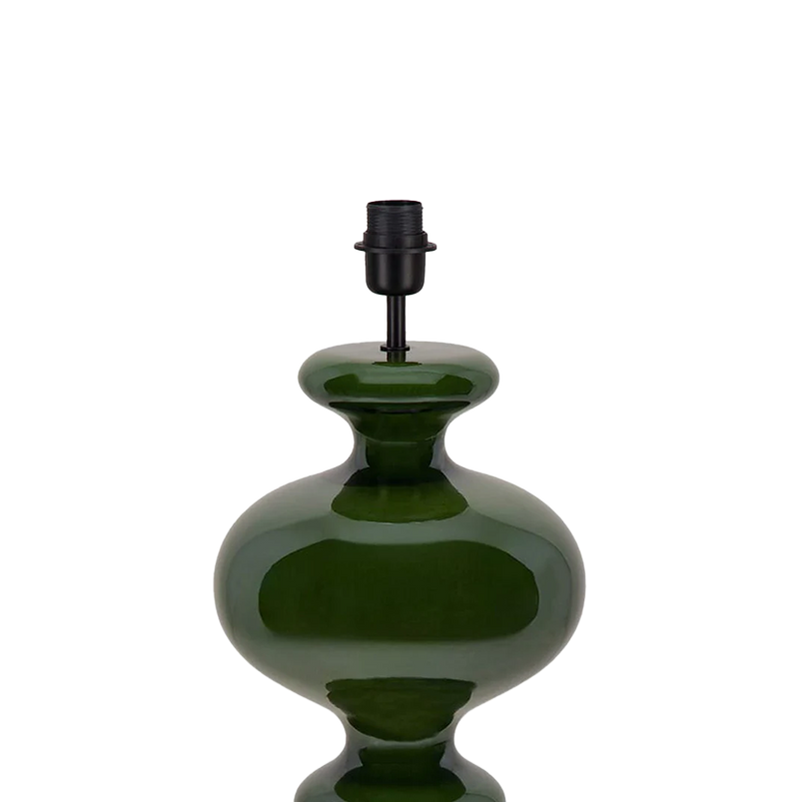 Base de lámpara verde con cuenco de vidrio y casquillo negro superior