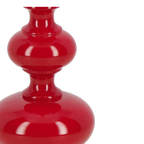 Base de lámpara roja pulida con diseño escalonado y cuello angosto