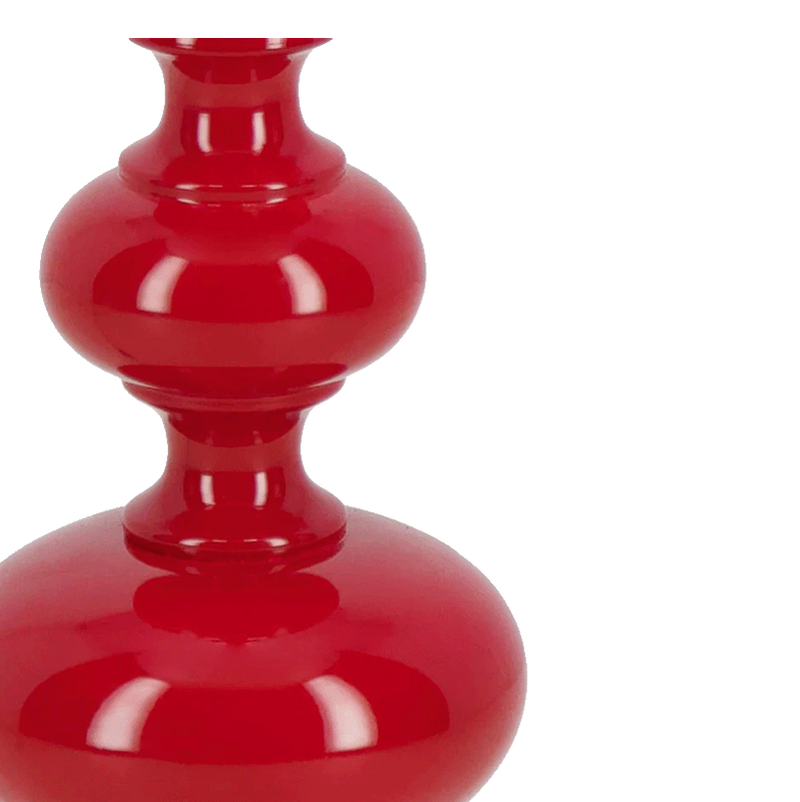 Base de lámpara roja pulida con diseño escalonado y cuello angosto