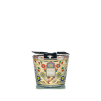 Vela aromática en vaso de vidrio con tapa negra y diseño floral multicolor y corazones