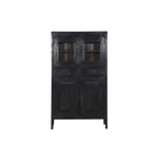 Vitrina de madera negra con dos cajones y puertas con paneles interiores