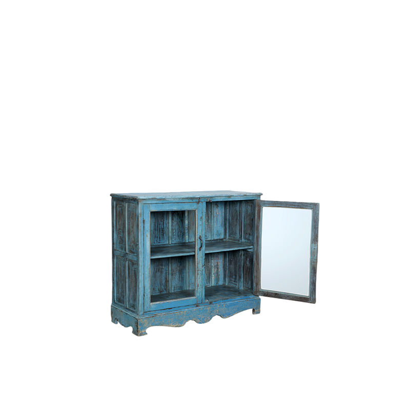 VITRINA MADERA AZUL/CRISTAL 102X41X90H 14